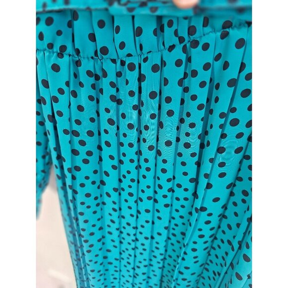 Vintage Pleated Belted Polka Dot Long Sleeve Modest Dress 16 - Picture 10 of 12